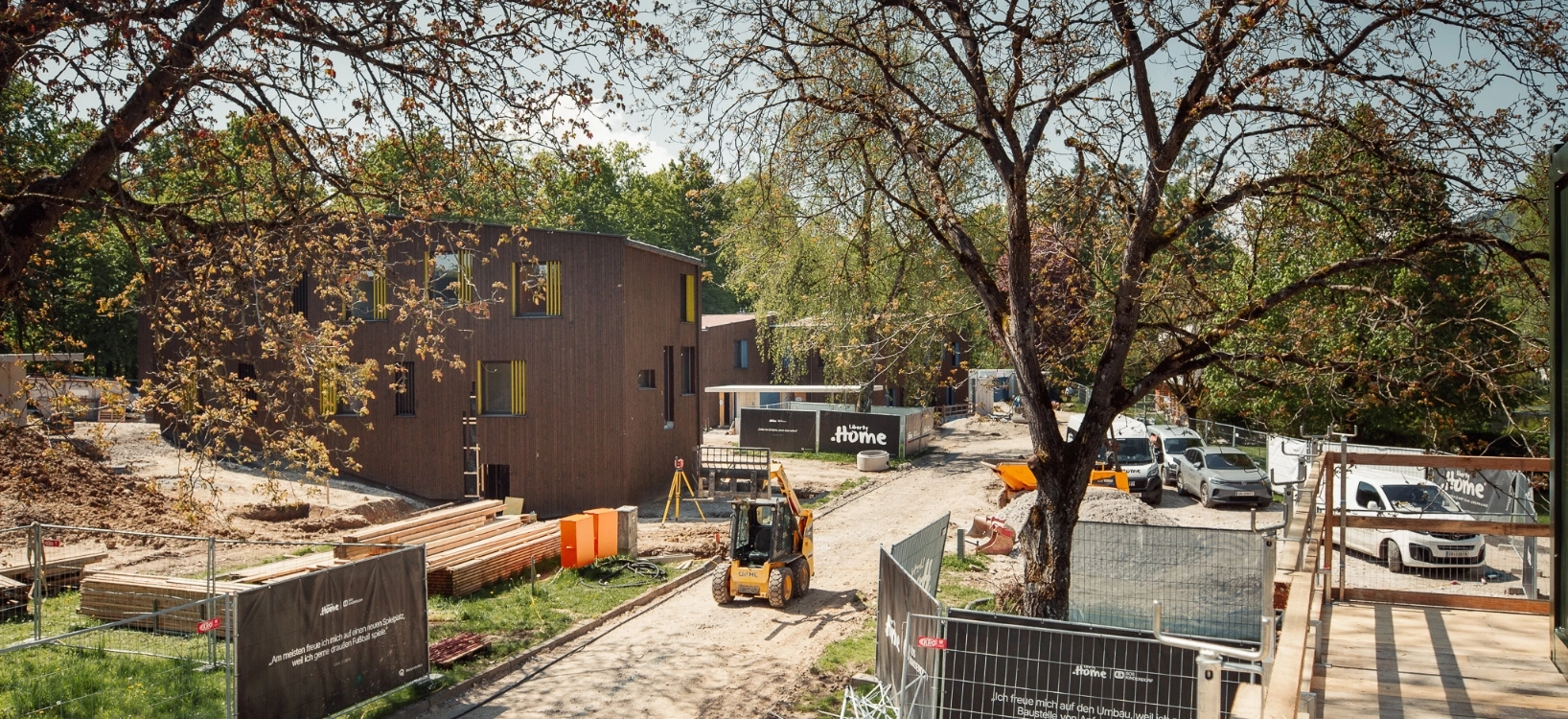 Baustelle SOS-Kinderdorf Altmünster, Bild von der Terrasse der Bauführung